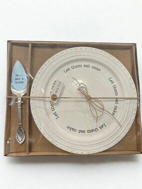 NWT Mud Pie "Let Them Eat Cake" Ceramic Cake Platter & Server Set